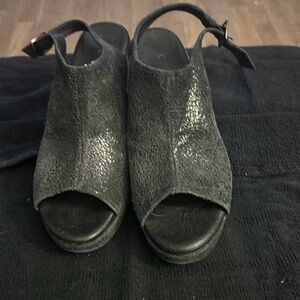CORDANI Calfskin Sling Back Wedge Platform Black  Size 40 US 9-9.5
